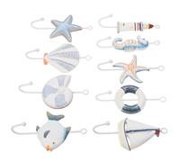 HINTRMENT 9pcs Multi-Function Clothes Hangers Decorative Household Hooks Made of Wood and Iron with Strong Vintage Mediterranean Style for Clothing and Hats