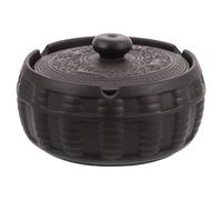 HINTRMENT Ceramic Purple Clay Ashtray with Lid, Portable Windproof Smokeless Ashtray for Home Office Decor, Compact Artistic Chinese Storage Tray for Indoor and Outdoor Use