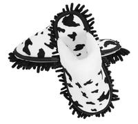 HINTRMENT Cow Pattern Chenille Cleaning Mop Shoes Washable Detachable | Hardwood and Tile Use, Coral Fleece and Polar Fleece Details, One Pair for Home Maintenance