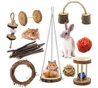 HINTRMENT Hamster and Chew Includes Board, Stick, and Shapes 9pcs Wooden for Teeth Grinding and Biting to Promote Exercise and Health for Small Pets