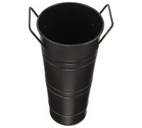 HINTRMENT Iron Retro Flower Bucket Vase with Black Gold Finish, Multi-Function Iron Floral Planter for Home, Garden, Balcony Decor, Small Plant Pot Container