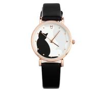 HINTRMENT Ladies Watch with Cartoon Cat Pattern Featuring a Scratch Resistant Faux Leather Strap and Quartz Movement, for Seeking a Lovely and Stylish Accessory with Long Battery Life