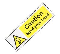 HINTRMENT Mind Your Head Safety Sign 20Cm X 6.6Cm Sturdy Self Adhesive Warning Sticker for Warehouse and Home