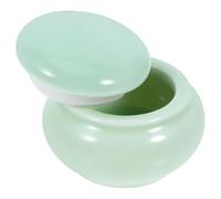 HINTRMENT Mini Ceramic Cream Rouge Storage Can with Lid Green, Sealed Portable Travel Makeup Container, 4.6x2.7x3.5cm Compact Ceramic Makeup Pot for Cosmetics and Coffee Storage
