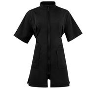 HINTRMENT Pet Grooming Work Clothes Black Breathable Anti-static Smock with Full Zipper for Women Men Comfortable Dog Cat Apron Uniform for Cosmetologists and Pet Care Professionals