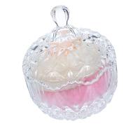 HINTRMENT Plush Powders Puff with Glass Container and Ribbon Bow, Soft Reusable Velour, Ergonomic Fit and Hygienic Separation, for Home and Travel Use