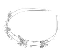 HINTRMENT Rhinestone Butterfly Double-layer Headband with Cubic Zirconia Silver Bridal Hair Accessory Wedding Crystal Headband for Women Bride Party