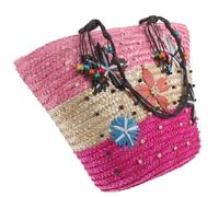 HINTRMENT Shoulder Bag Tote Bag for Women, Large Capacity Wheat Straw Woven Pink Hand-crocheted for Daily Storage and Leisure Walking