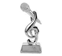 HINTRMENT Silver Microphone Trophy Award with Unique Music Themed Elegance, Resin Microphone Shaped Trophy for Singing Contest Awards and Karaoke Party Decoration Display Piece