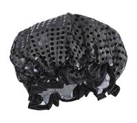 HINTRMENT Waterproof Peva Double-layer Shower Cap Sequin Fabric, Reusable Hair Cover for Women Long Hair, Black Bathing Cap Suitable for Adults