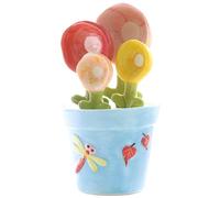 Hintyne 1 Set Flower Measuring Spoons, Ceramic Cactus Measuring Spoons Set In Pot, Decorative Flower Measuring Ladles and Cup Set, Cute Measuring Ladles for Home, Blue