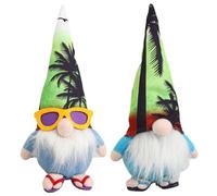 Hintyne 2Pcs Summer Gnomes, 10 Inch Cute Plush Beach Gnome Sunglasses Dwarf Figurines Wearing Flip-Flops Hawaiian Style Ornaments for Home Farmhouse Decor Beach Gnome