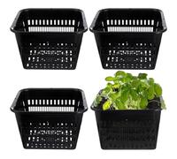 Hintyne 4Pcs 7" Square Net Pots for Hydroponics, Orchids & Balcony Garden, Breathable, Drainable, Modern Square Aesthetic, Black, Plastic, Indoor/Outdoor