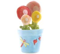Hintyne Cactus Measuring Spoons Set In Pot 1 Set Flower Measuring Spoons, Ceramic Cactus In Pot, Decorative Flower Utensils, Blue