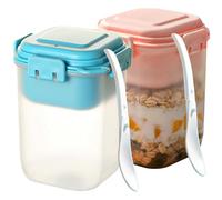 Hintyne Cereal Cup Overnight Oats Jar with Lids, 2Pcs Overnight Oats Container 450ML Cereal Cup with Spoon ＆ Detachable Ice Box Yoghurt Pots Breakfast Jar for Salads Fruit