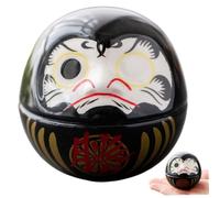 Hintyne Daruma Doll, 2.4 Inch Decorative Ceramic Japanese Doll, Cute Japanese Statue for Good Luck Money Fortune and Prosperity, Feng Shui Decor, Black