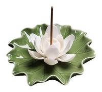 Hintyne Incense Holder Lotus Incense Holder Ceramic Decorative Lotus Stick with Leaf Base for Yoga, Meditation, Temple, White