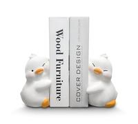 HINUGO Cute Duck Bookends Decoration, Book Ends for Heavy Books, Book Holders for Shelves in Kids Room Home Office Desk Bookshelf Decoration, Great Christmas