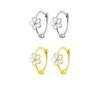 Hinvan 2 Pairs 925 Sterling Silver Earrings Flower Hoop Earrings Gold Huggie Tiny Silver Hoops Hypoallergenic Small Floral Daisy Gold Hoops for Women Girls