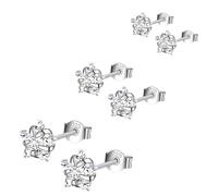 Hinvan 3 Pairs 999 Sterling Sliver Earrings Silver Star Stud Earrings Set Silver Studs Cubic Zirconia Small Hypoallergenic Star Earrings 4/5/6mm for Women Men Girls