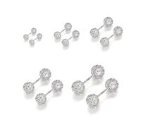 Hinvan Sterling Silver Disco Ball Earrings Studs 5 Pairs Sparkly Double Ball Stud Earrings Silver Shamballa Silver Studs Earrings Hypoallergenic