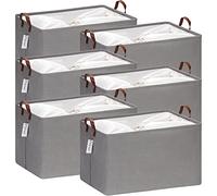 Hinwo 70L Extra Large Storage Bins, 6-Pack Closet Organizers and Storage, Foldable Clothes Storage Baskets with Handles, Containers for Clothing, Blanket, Comforters, Toys, Bedding (Gray)