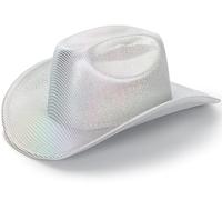 HinyBoeh Silver Space Holographic Cowboy Hat for Womens - Glitter-Western Cowboy Hat for Beach Party Music Festivals(Size:M), Silver, M