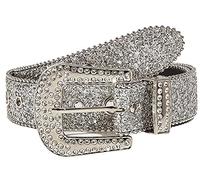 HinyBoeh Western-Rhinestone-Belts for Womens/Mens Sparkly-Bling-Belt Cowgirl-Cowboy-Country Belts for Unisex 26-37''Waist, Silver, for 26-37''waist