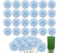 HinyoCo 36 Pcs Artificial Chrysanthemums Heads Ball Flowers，Silk Chrysanthemum Ball Bouquet White Bouquets Hydrangea for Home Office Coffee House Parties and Wedding (Blue)
