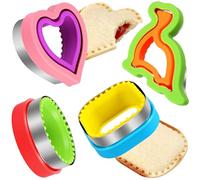 HINZER Sandwich Cutter and Sealer Set 4 Pcs Bread Decruster Sandwich Cutter Pancake Maker Heart Square Circle Dinosaur Shape DIY Cookie Cutters Gift for Kids Adult Boys Girls