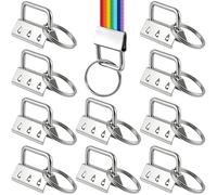 HINZIC 10 Sets Key Fob Hardware, Key Fob Wristlet Keychain Hardware with Split Rings, 1.25 Inch Keychain Tools Accessories for DIY Crafts Keychains Lanyards Bags Running Pliers Install- Silver