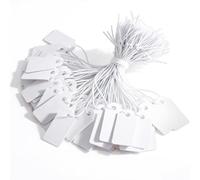 HINZIC 100pcs String Tags, Small Blank Price Tags with Elastic String, 1.06×0.52 Inch Writable Hanging Labels for Clothes Marking Jewelry Display - White