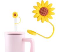 HINZIC 10mm Sunflower Straw Topper and Yellow Daisy Pendant, Reusable Silicone Straw Cover Cap and Cute Flower Chain, Valentines Wedding Mothers Drinking Water Cup Accessories