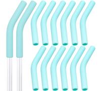 HINZIC 12Pcs Reusable Silicone Straw Tips 5/16"Wide(8mm Outer Diameter) Green Food Grade Rubber Straw Covers Flex Elbow Straw Replacement Tip for Stainless Steel Metal Straws