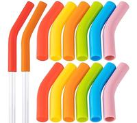 HINZIC 12Pcs Reusable Silicone Straw Tips 5/16"Wide(8mm Outer Diameter) Multi-color Food Grade Rubber Straw Covers Flex Elbow Hydraflow Straw Replacement Tip for Metal Straws