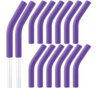 HINZIC 12Pcs Silicone Straw Tips Reusable Food Grade Rubber Straw Covers Purple Flex Elbow Hydraflow Straw Replacement Tip for 5/16 Inch Wide(8MM Outdiameter) Stainless Steel Metal Straws