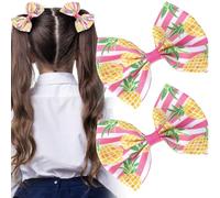 HINZIC 2 PCS Bow Hair Clips Pink Yellow Pineapple Snap Barrettes Christmas Summer Beach Valentines Wedding Celebration Fruit Hair Accessories for Women Rapunzel
