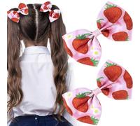 HINZIC 2 PCS Strawberry Bow Hair Clips Cute Pink Hair Snap Barrettes Summer Fruit Strawberry Beach Wedding Hair Accessories for Girl Women