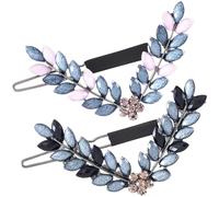 HINZIC 2Pcs 2.6inch V-Shape Rhinestone Hair Clips Gray-Black Small Hair Pins Vintage Crystal Leaf Decorative Barrettes Wedding Engagement Prom Valentines Hair Accessories for Women Bride