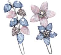 HINZIC 2Pcs 2inch Gray Pink Crystal Rhinestone Hair Clips Vintage Small Flower Snap Clips Sparkly Decorative Hair Barrettes Wedding Engagement Prom Hair Accessories for Women Bride
