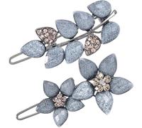 HINZIC 2Pcs 2inch Vintage Rhinestone Hair Clips Gray Flower Crystal Hair Clips Small Decorative Barrettes Wedding Engagement Prom Valentines Hair Accessories for Women Bride