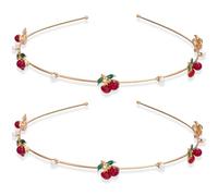 HINZIC 2pcs Cherry Headbands Gold Mermaid Headpieces Cute Summer Pearl Hair Hoops Halloween Christmas Hair Accessories for Women Teens Bride Beach Wedding Prom Engagement