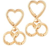 HINZIC 2pcs Gold Double Opening Keychain Clip, Heart Swivel Keychain Clip Snap Hooks with Key Ring, Alloy Spring Snap Hooks Jewelry Clasps for Purse Jewelry Making DIY Crafts Lanyard Accessories