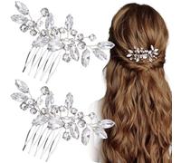 HINZIC 2PCS Silver Rhinestone Hair Combs, Crystal Metal Bridal Side Comb Wedding Prom Dance Party Halloween Christmas Hair Accessories for Women Brides Bridemaids