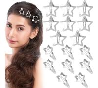HINZIC 32PCS Silver S-tar Snap Hair Clips 2 Styles Metal Star Barrettes Non Slip Beach Wedding Prom Decorative Hair Accessories for Women