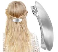 HINZIC 3inch Oval Hair Barrette Silver Large French Hair Clip Metal Vintage Wedding Prom Formal Decorative Hair Accessories for Women Long Thick Hair