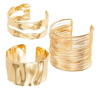 HINZIC 3pcs Chunky Cuff Bracelets for Women, Adjustable Wide Gold Plated Chunky Bangles Bracelets, Vintage Irregular Stackable Minimalist Wire Hammered Bangles Punk Jewelry