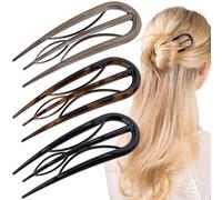 HINZIC 3PCS French Hair Pins, U Shaped French Hair Clips Vintage Large Updo Twist Hair Sticks Bun Styling Accessories for Women Thick Thin Hair