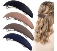 HINZIC 4pcs Large French Matte Hair Barrettes, Vintage Curved Oval Strong Hold Barrette Hair Clips for Women, Non-Slip Hairclips Accessories for Fine Thick Thin Hair- Black & Brown & Dark Blue & Khaki