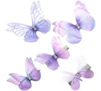 HINZIC 5Pcs Purple Butterfly Hair Clips, Gradient Rhinestone Organza Barrettes Christmas Bachelorette Party Halloween Rave Festival Concert Hair Accessories for Women